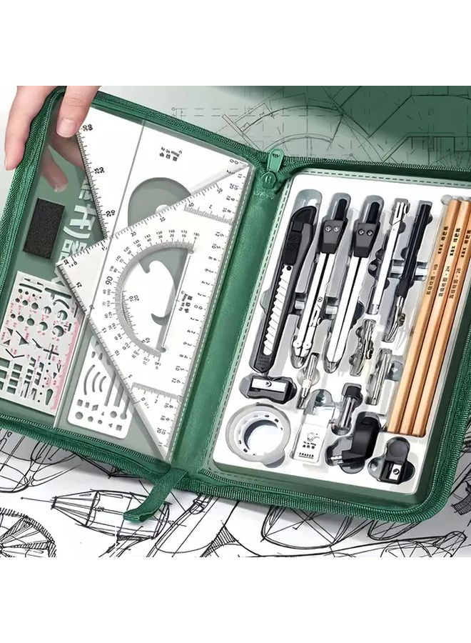 28 قطعة مجموعة أدوات الرسم الهندسي الدقيق هيكل بلاستيكي متين 3 أحجام - Image 5