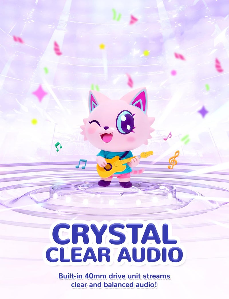 iClever Kids Headphones Cat Ear, LED Light Up, 85dBA Safe Volume, Stereo Sound Toddler Headphones for Travel School, Foldable 3.5mm Wired Kids Headphone for iPad Tablets, Meow Lollipop-Purple - Image 5