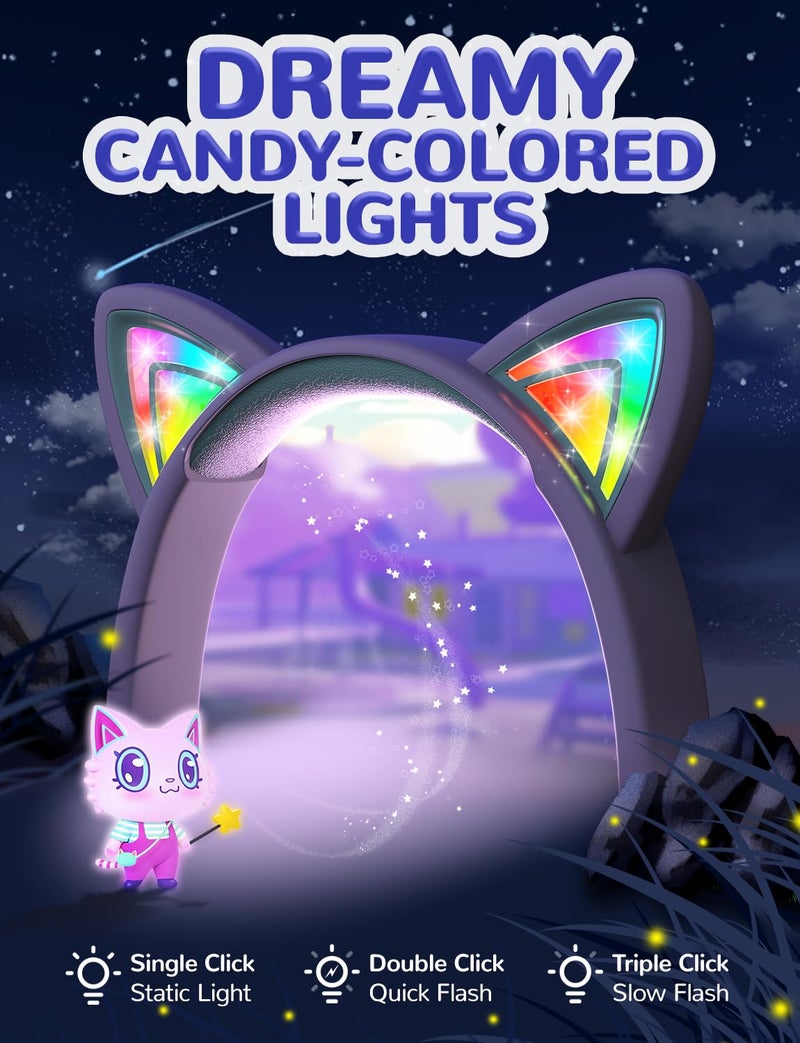 iClever Kids Headphones Cat Ear, LED Light Up, 85dBA Safe Volume, Stereo Sound Toddler Headphones for Travel School, Foldable 3.5mm Wired Kids Headphone for iPad Tablets, Meow Lollipop-Purple - Image 2