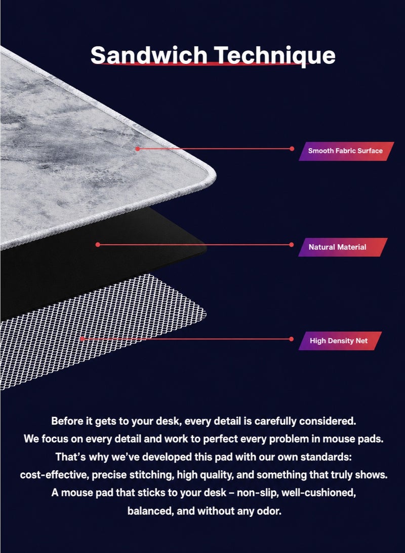 MIMOE Large Gaming Mouse Pad, Non-Slip Rubber Base Mouse Pad Office Desk Mat Desk Pad Waterproof, Smooth Cloth Surface Keyboard Mouse Pads for Computers (Light Gray 900*400* 3mm) - Image 4