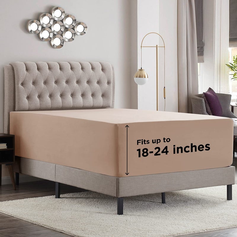 Empyrean Bedding Empyrean Taupe Extra Deep Pocket King Fitted Sheet Only, Hotel Luxury King Size Fitted Sheets Easily Fits 18 to 24 Inch Mattress, Super Soft, Wrinkle-Free Bottom Sheets with Corner Straps - Image 1