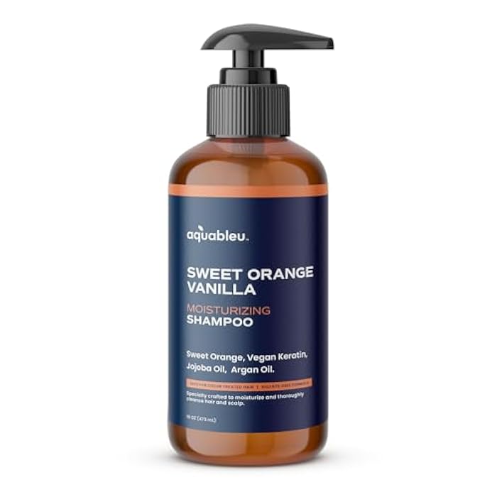 Aquableu Sweet Orange Vanilla Shampoo - Naturally Moisturizing for Healthy Hair - Soothes Irritated Scalp – For All Hair Types – Safe for Colour Treated Hair – Sulfate, Paraben & Silicone Free – 16oz - Image 1