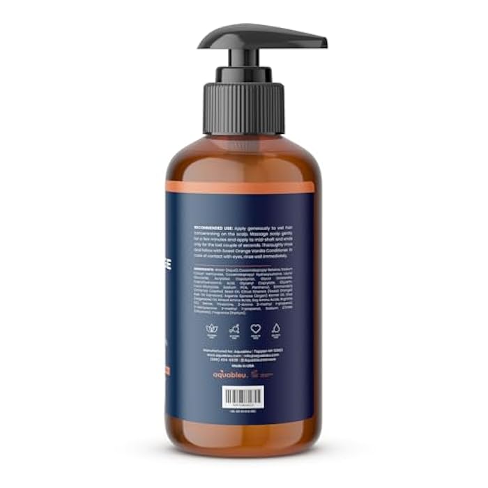 Aquableu Sweet Orange Vanilla Shampoo - Naturally Moisturizing for Healthy Hair - Soothes Irritated Scalp – For All Hair Types – Safe for Colour Treated Hair – Sulfate, Paraben & Silicone Free – 16oz - Image 2