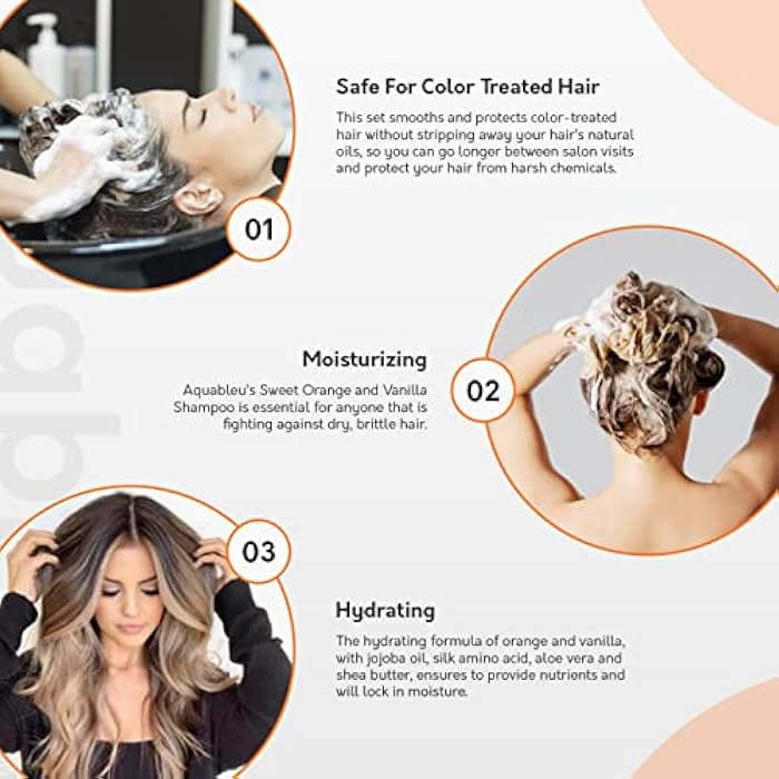 Aquableu Sweet Orange Vanilla Shampoo - Naturally Moisturizing for Healthy Hair - Soothes Irritated Scalp – For All Hair Types – Safe for Colour Treated Hair – Sulfate, Paraben & Silicone Free – 16oz - Image 5