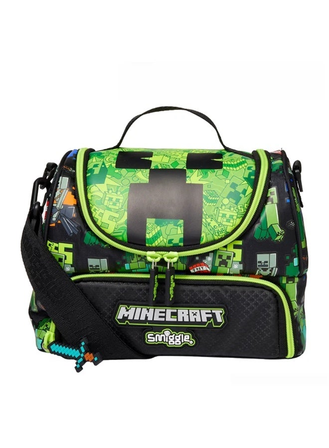Smiggle x Minecraft Creeper Lunch Bag | Lightweight Insulated Tote with Adjustable Strap | 25cm Casual Cooler Pouch - Image 1