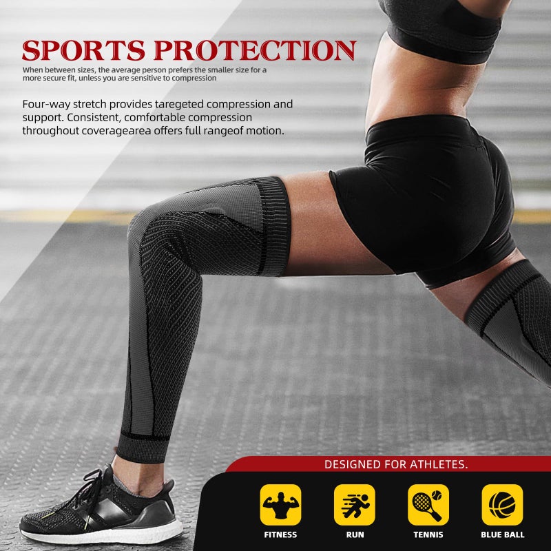 SKDK Full Leg Sleeves Long Compression Leg Sleeve Knee Sleeves with Side Stabilizers & Patella Gel Pads,for Basketball, Arthritis, Sport, Reduce Varicose Veins and Swelling of Legs(Black-Spring,L,Pair) - Image 3