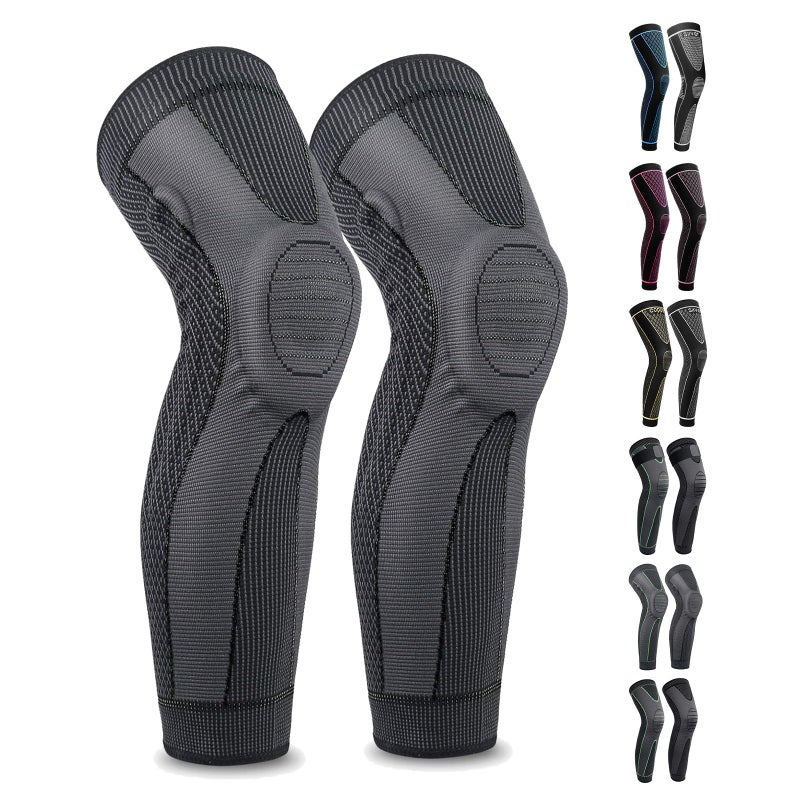 SKDK Full Leg Sleeves Long Compression Leg Sleeve Knee Sleeves with Side Stabilizers & Patella Gel Pads,for Basketball, Arthritis, Sport, Reduce Varicose Veins and Swelling of Legs(Black-Spring,L,Pair) - Image 1