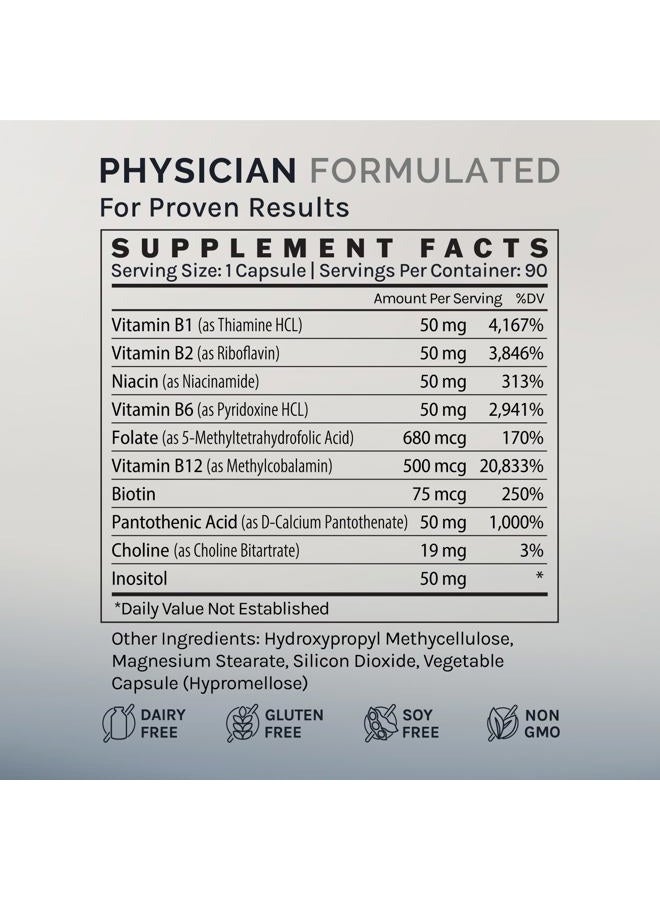 InfiniWell Methylated B-Complex Active B-Vitamin Blend, 90 Capsules (90 Day Supply), Mood and Energy Production Support Dietary Supplement, with 8 Essential B Vitamins, Choline, Inositol, Folate - Image 5