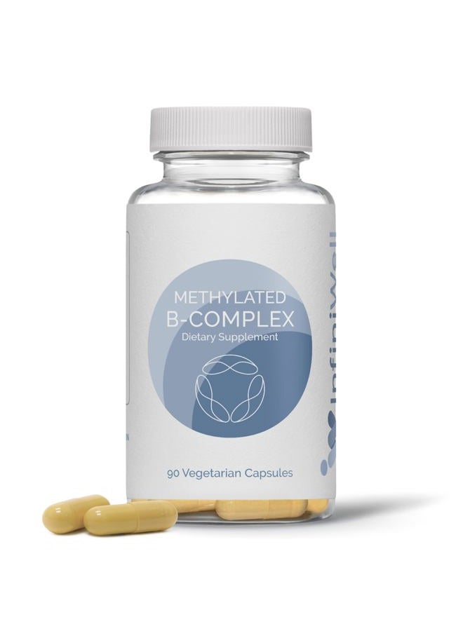 InfiniWell Methylated B-Complex Active B-Vitamin Blend, 90 Capsules (90 Day Supply), Mood and Energy Production Support Dietary Supplement, with 8 Essential B Vitamins, Choline, Inositol, Folate - Image 1