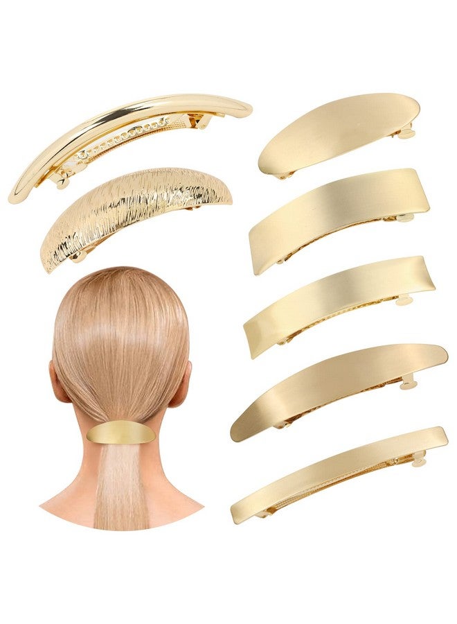 Cinaci 7 Pack Simple Elegant Gold Metal French Barrettes Decorative Snap Hair Clips Barrettes Clamps Accessories For Women Girls - Image 1