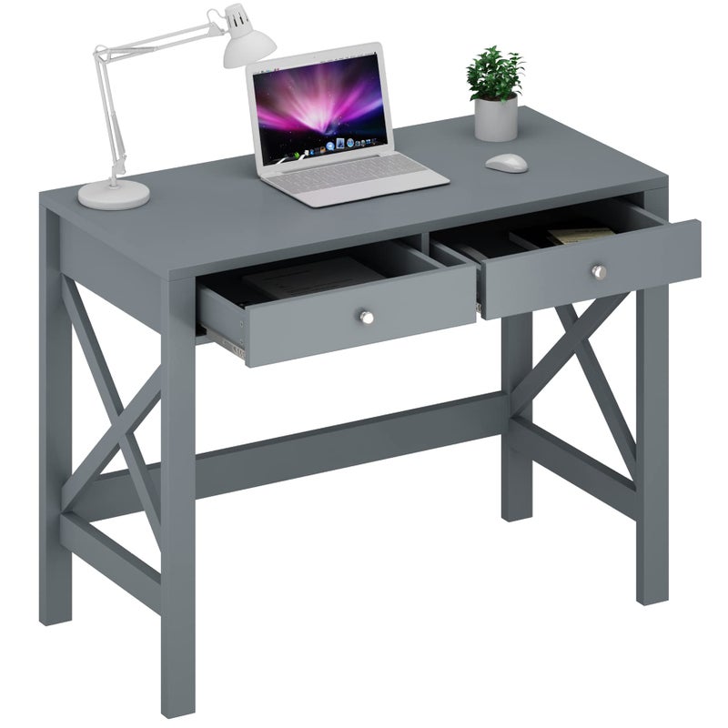 ChooChoo Home Office Desk Writing Computer Table Modern Design Desk with Drawers Grey