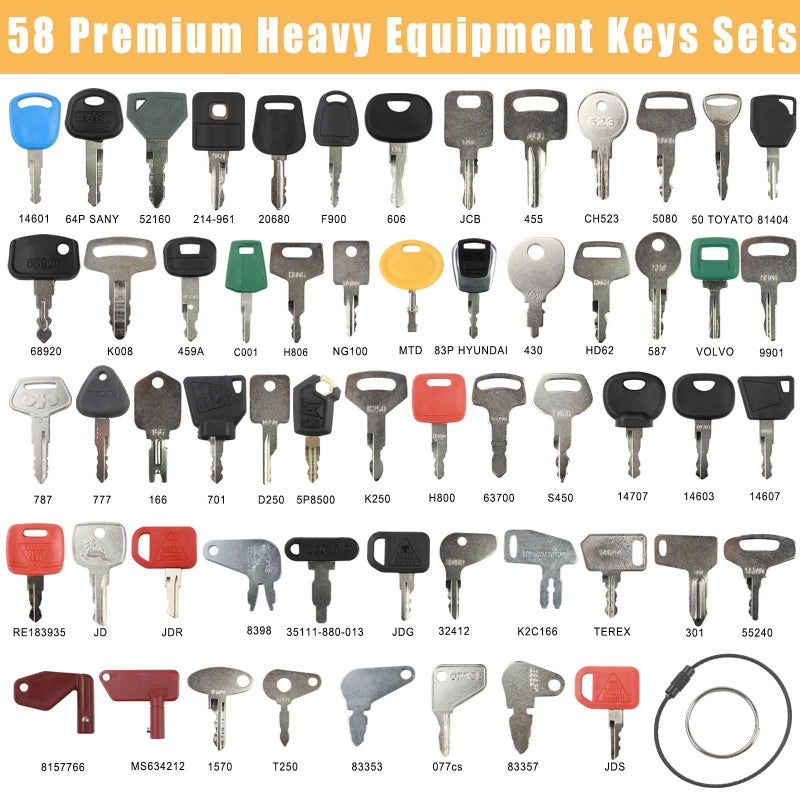 MANUTEX 58 Heavy Equipment Keys Master Set for Bob-cat Cater-Pillar Ca-se JD HYS-TER Koma-tsu Kubo-ta Yanm-ar Take-uchi New Holl-and Vol-vo JL-G JC-B Toyo-ta Keys for Heavy Equipment Construction Machine - Image 2