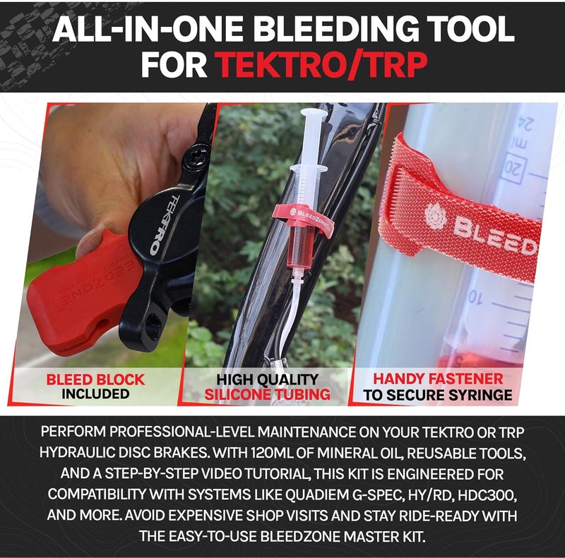 BleedZone Master Bleed Kit for Tektro TRP Hydraulic Brakes with 120ml Mineral Oil and Tools - Image 3