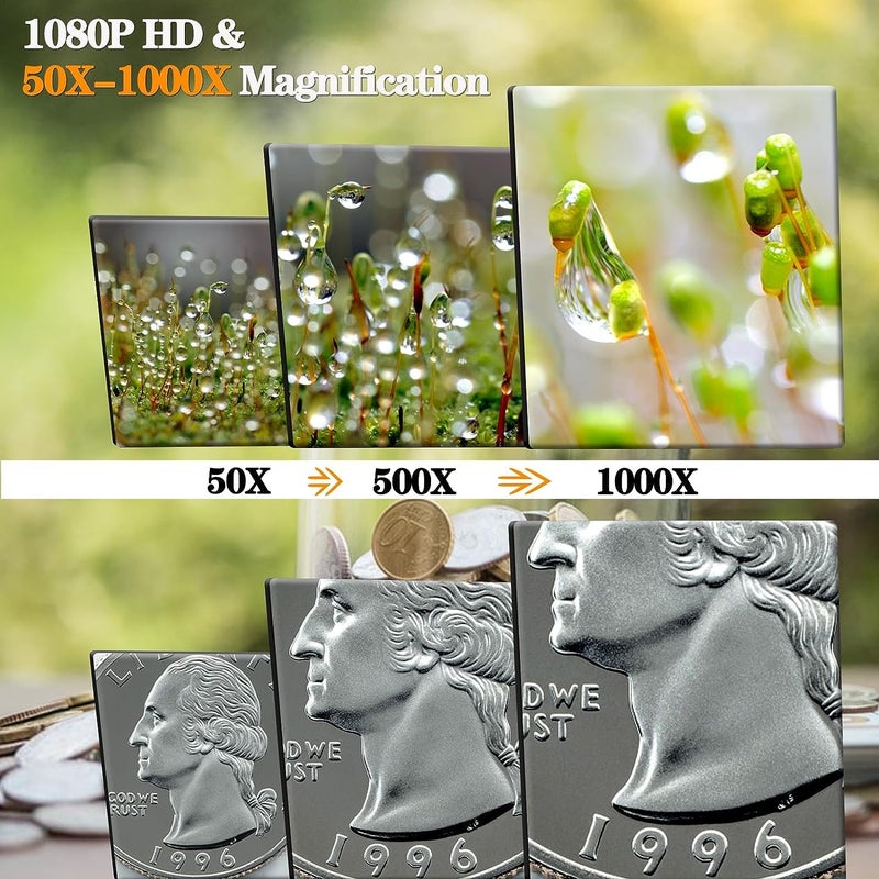 Tobo USB Digital Microscope,50X-1000X Magnifying Coin Microscop Handheld Pocket Microscop Adults HD USB Microscope Camera 8 LED Lights Adjustable Blue TD-1049IM - Image 3