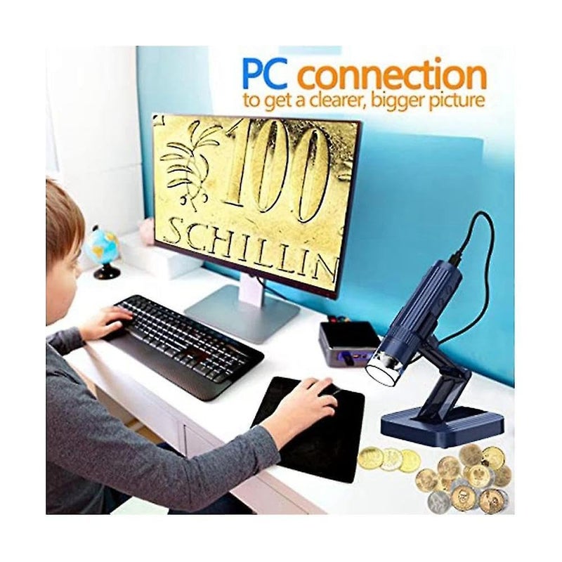 Tobo USB Digital Microscope,50X-1000X Magnifying Coin Microscop Handheld Pocket Microscop Adults HD USB Microscope Camera 8 LED Lights Adjustable Blue TD-1049IM - Image 5