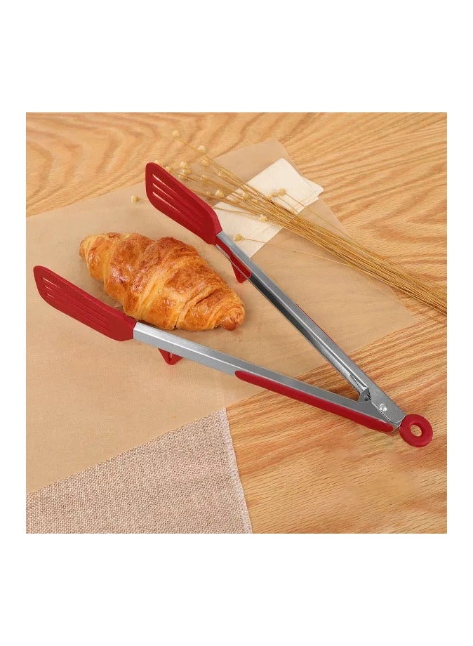 Hanayo 3 قطع ملقط طعام ملقط مطبخ مع ملقط سيليكون وحامل مقاوم للحرارة ملقط طهي من الفولاذ المقاوم للصدأ لطبخ الشواء والسلطة (أخضر + وردي + أحمر) - Image 4