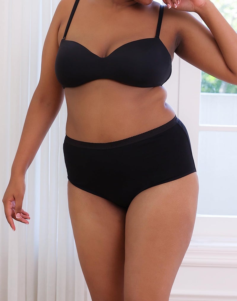 INNERSY Plus Size XL-5XL Big Curvy Woman Cotton Underwear High Waist Briefs 5-Pack(Black,XX-Large) - Image 2