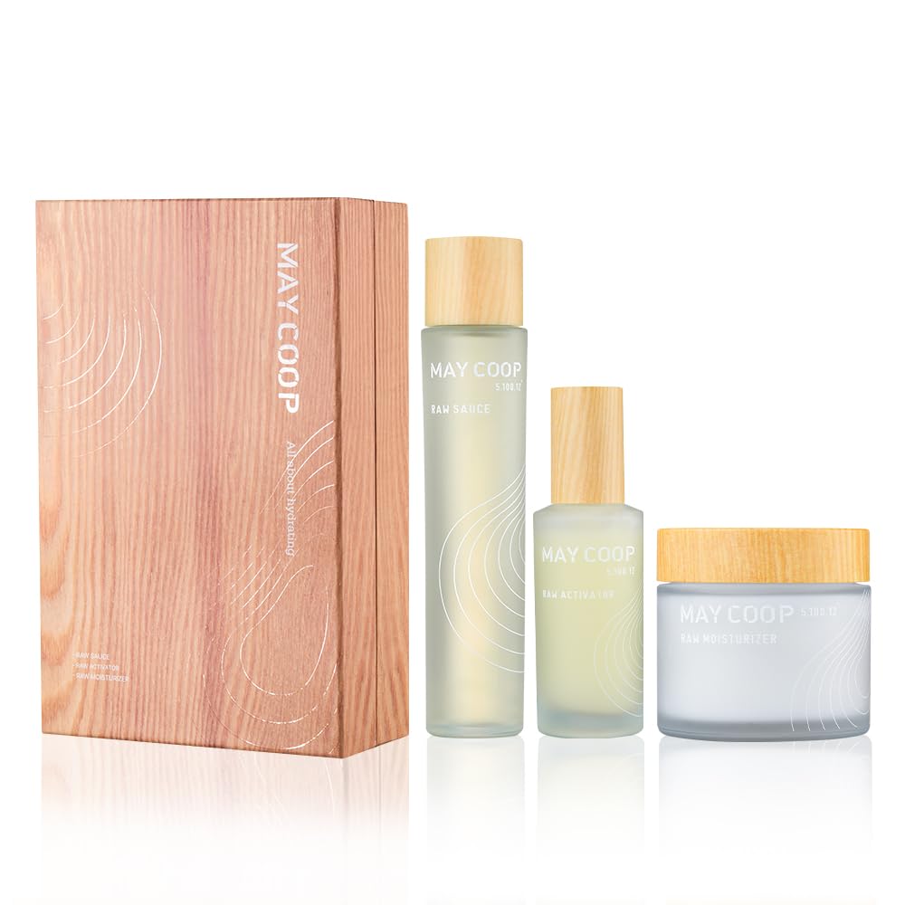MAY COOP 3 STEP Moisturizing Hydrating Korean Skincare Set Raw Sauce Essnce Toner 150ML Moisturizer Face Cream Organic Activator Facial Serum All Skin Type