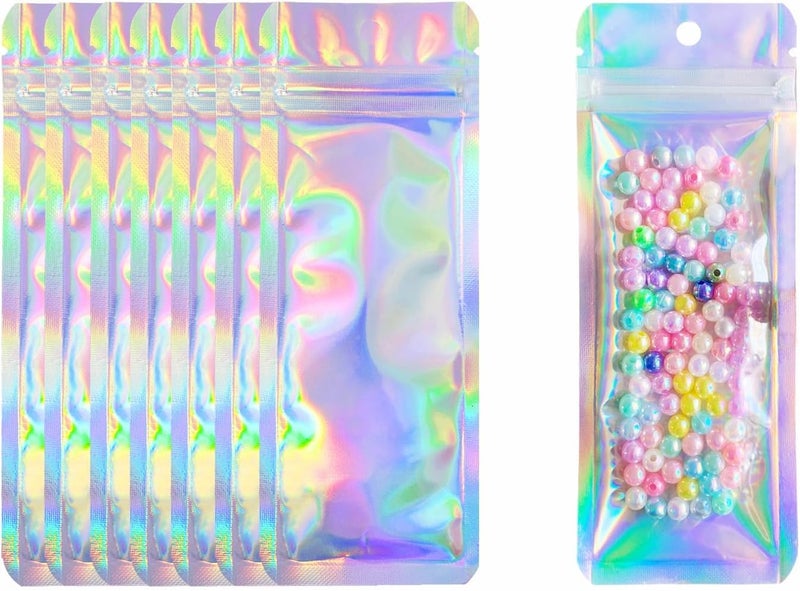 100 Pcs Resealable Holographic Bags Small Sample Jewelry Bags Ziplock Plastic Smell Proof Baggies for Party Favor Food Storage Lip Gloss Candy Cosmetic Jewelry Packaging 24x59