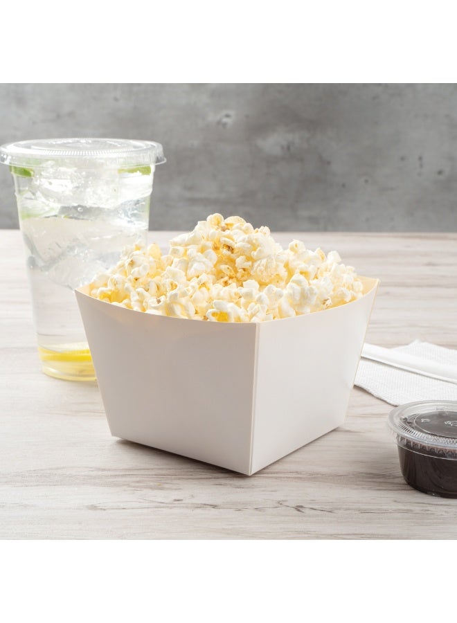 Restaurantware Bio Tek 5.3 x 3.3 Inch Popcorn Boxes, 200 Square Mini Treat Boxes - Open-Top Design, PE Coating, White Paper Party Favor Containers, Disposable, For Fries, Chips, Or Pretzels  - Image 3