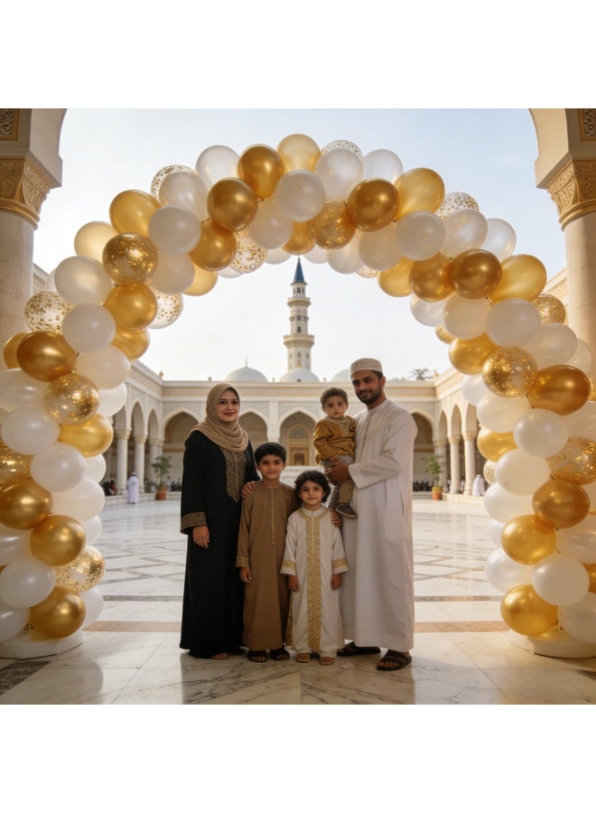 قطع، بالونات لاتكس ذهبية وبيضاء بنقوش القمر والنجوم، للزينة في عيد الفطر والاحتفالات 10مجموعة بالونات عيد مبارك الإسلامية - Image 2