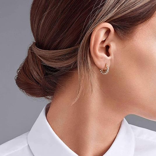 Allencoco Cubic Zirconia Huggie Hoop Earrings - Jewelry For Women, 14K Gold, 925 Sterling Silver Post Hypoallergenic (14K Gold 13CZ 21mm) - Image 5
