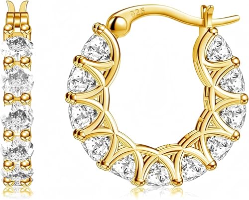 Allencoco Cubic Zirconia Huggie Hoop Earrings - Jewelry For Women, 14K Gold, 925 Sterling Silver Post Hypoallergenic (14K Gold 13CZ 21mm) - Image 1