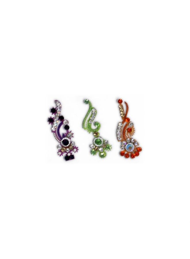 Fine Touch 10 Long Bollywood Designer Bindis Premium Crystal Jewels Mettallic Bindi Stickers Tattoos Forehead Tika - Image 5