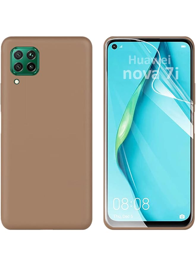 erorex Flexible Matte Soft Phone Case With Screen Protector (Hydrogel) Tpu Case With Screen Protector (2In1) Compatible With Huawei Nova 7I (Brown) - Image 1