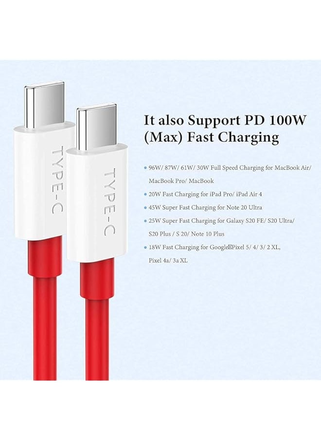 Type C to Type C Fast Charging Cable 6.5A Compatible with OnePlus 11/11R/10/10 Pro/10R/8T/9/9 Pro/9R/Nord 3/CE3/Nord 2, Warp Charge, SuperVooc, 6.5A High-Speed Data Sync Cable