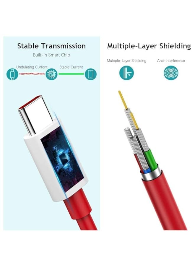 Type C to Type C Fast Charging Cable 6.5A Compatible with OnePlus 11/11R/10/10 Pro/10R/8T/9/9 Pro/9R/Nord 3/CE3/Nord 2, Warp Charge, SuperVooc, 6.5A High-Speed Data Sync Cable