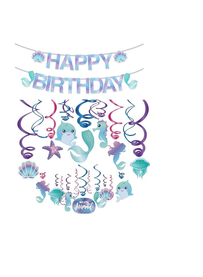 SYOSI لافتة عيد ميلاد سعيدة - زينة عيد ميلاد مدمجة على شكل حورية البحر لاحتفالات الفتيات - مستلزمات حفلات حورية البحر / تحت البحر - Image 5
