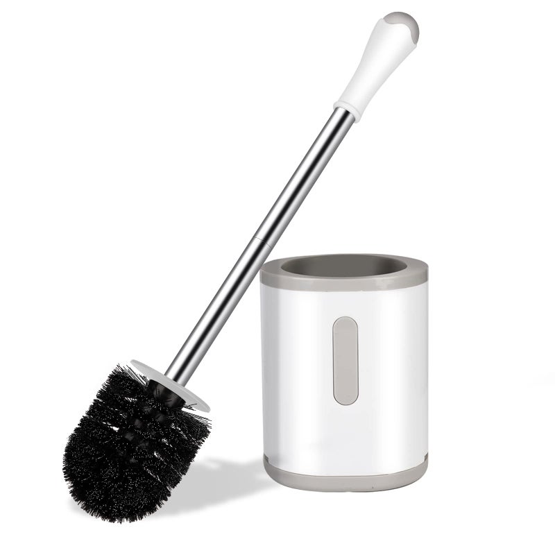 AONEZ Compact Toilet Brush & Holder, Stainless Steel Handle, Space Saving for Storage, Deep Cleaning, Drip-Proof, Easy to Assemble, Nylon Bristles, White & Grey - Image 1