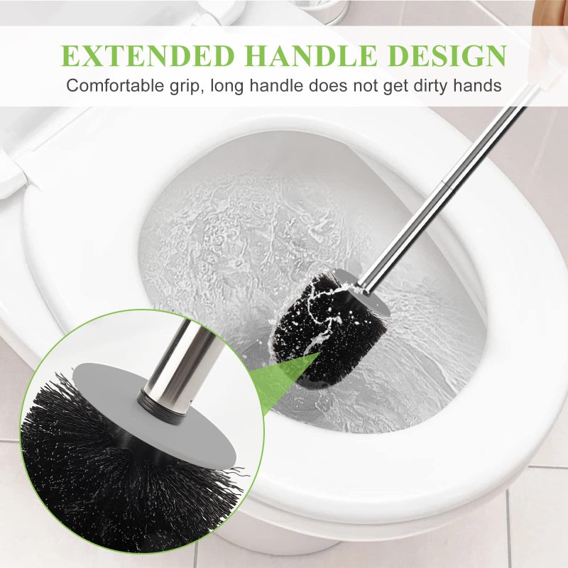 AONEZ Compact Toilet Brush & Holder, Stainless Steel Handle, Space Saving for Storage, Deep Cleaning, Drip-Proof, Easy to Assemble, Nylon Bristles, White & Grey - Image 4