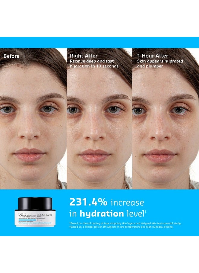 The True Cream Aqua Bomb New & Improved Hydration In 10 Seconds Hyaluronic Acid Niacinamide Lightweight Hydrating Daily Moisturizer Face Cream All Skin Types Combination Oily Dry