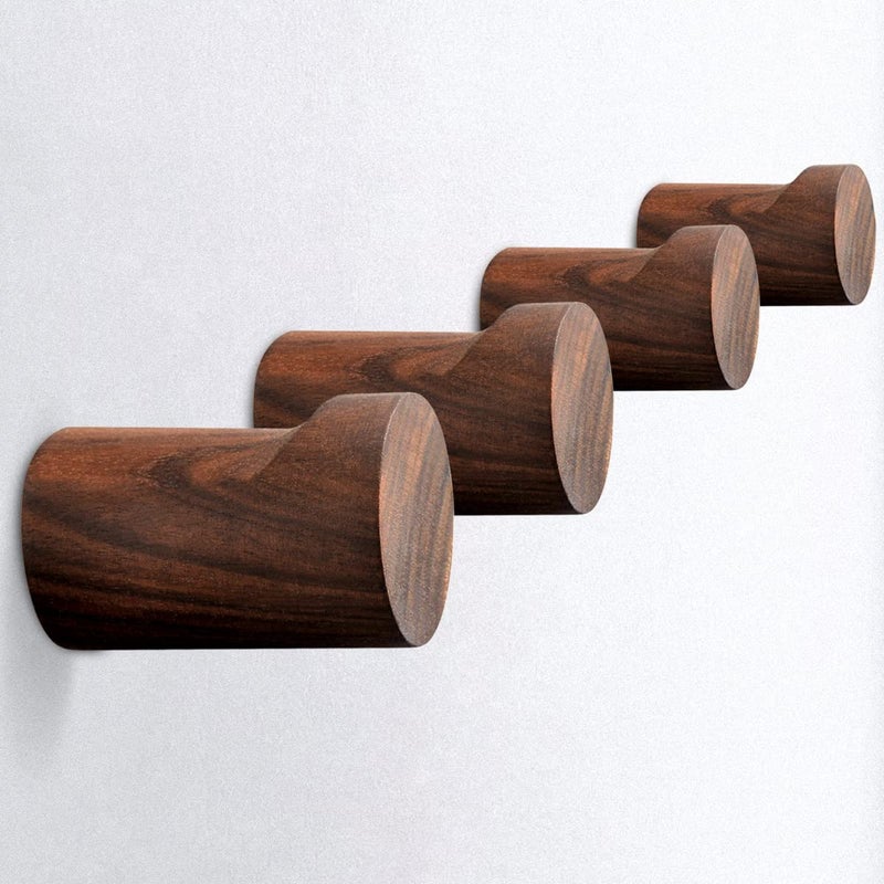 COCOYA Natural Wood Wall Hooks 4Pack Minimalist Hat Hanger Easy Install Wall Mount Wooden Peg Knob Walnut Cute Simple Modern Small Room Decor for Hanging Coat Towel Cap Bag Purses Jacket Backpack