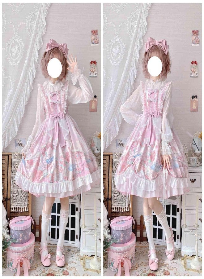Cuteighteen Lolita Juniors Dresses Kawaii Bunny Print Japanese Style Princess Anime Cosplay Party Cute Teen Dress Costume (Pink, One Size) - Image 5