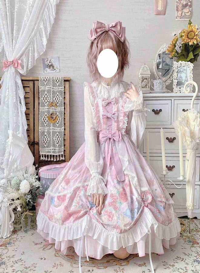 Cuteighteen Lolita Juniors Dresses Kawaii Bunny Print Japanese Style Princess Anime Cosplay Party Cute Teen Dress Costume (Pink, One Size) - Image 3