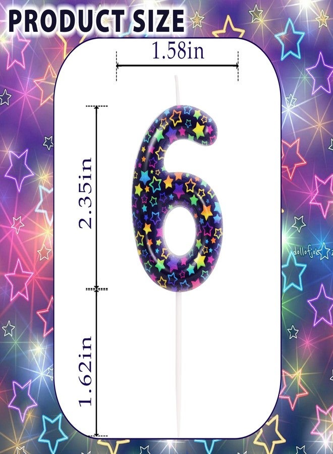 Elekfx Kpop Theme Number 6 Candle, Purple Star Cake Topper, Dark Fantasy Demon Style Girls Kpop Birthday Decorations Party Supplies - Image 2