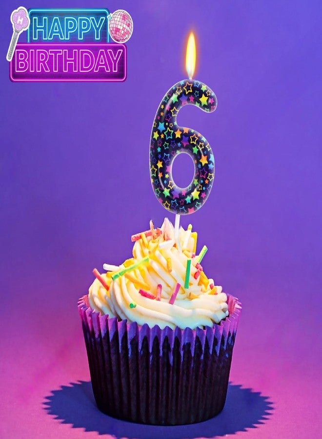 Elekfx Kpop Theme Number 6 Candle, Purple Star Cake Topper, Dark Fantasy Demon Style Girls Kpop Birthday Decorations Party Supplies - Image 3