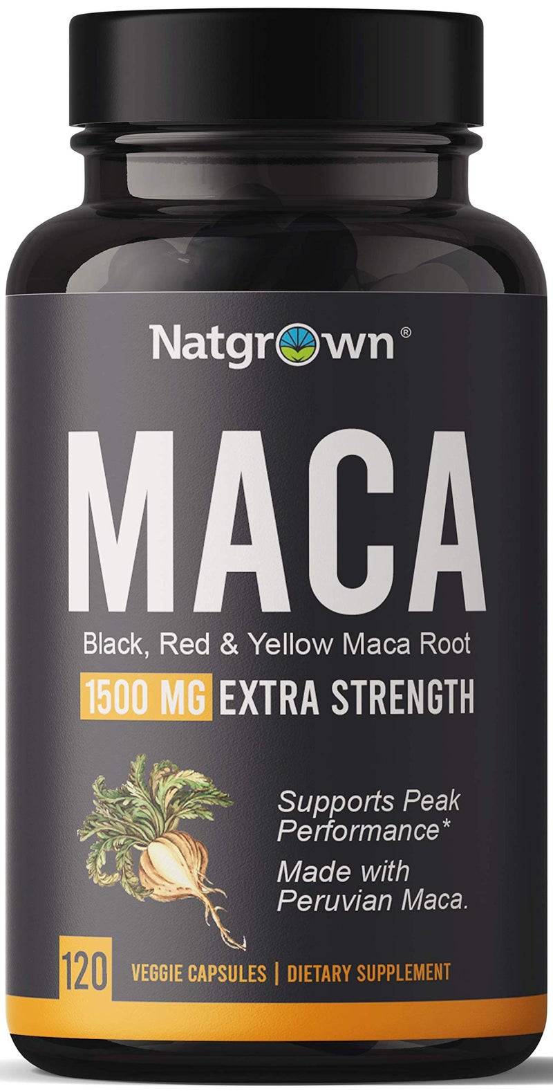 Natgrown Organic Maca Root Powder Capsules Black Red Yellow 1500 mg per Serving Gelatinized Peruvian Maca Supplement NonGMO GlutenFree Vegan 120 Count - Image 1