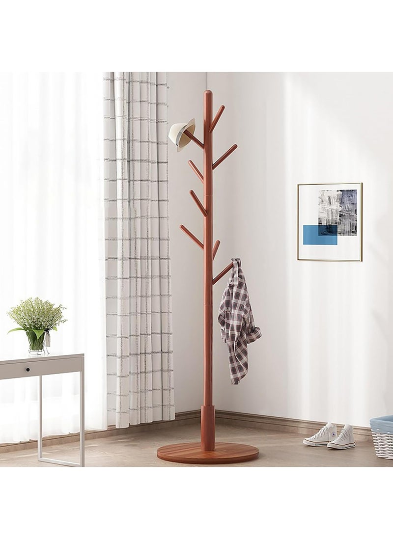 Hihonor - Wooden Coat Rack Freestanding,Coat Rack, Entryway Coats Hanger Stand with 8 Hooks, Home Hotel Hall Tree for Coats, Hats, Scarves, Clothes, and Handbags, Brown - Image 1