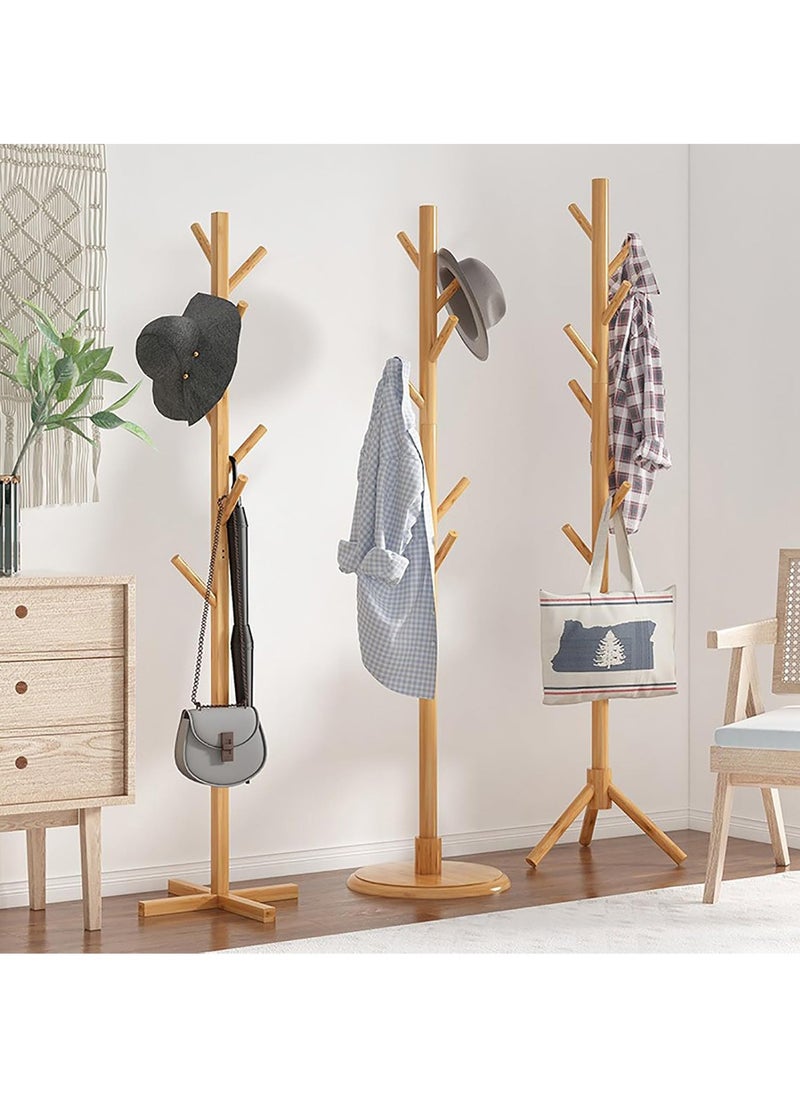 Hihonor - Wooden Coat Rack Freestanding,Coat Rack, Entryway Coats Hanger Stand with 8 Hooks, Home Hotel Hall Tree for Coats, Hats, Scarves, Clothes, and Handbags, Brown - Image 1