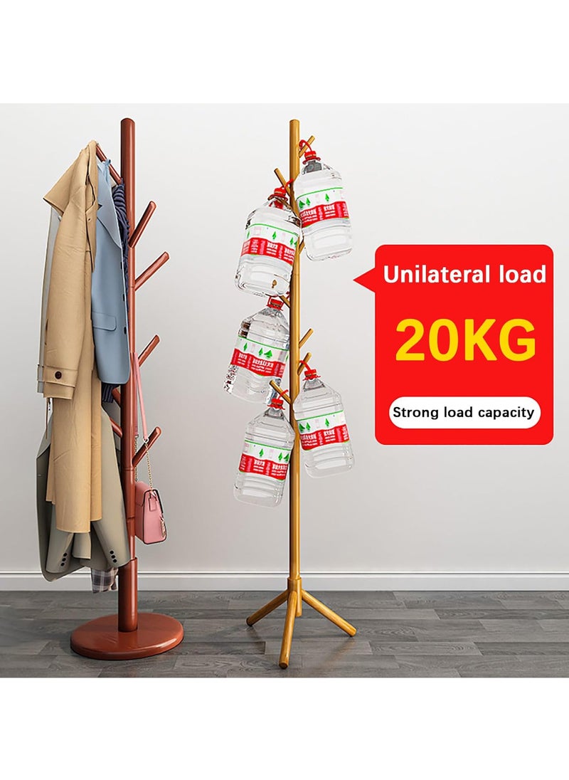 Hihonor - Wooden Coat Rack Freestanding,Coat Rack, Entryway Coats Hanger Stand with 8 Hooks, Home Hotel Hall Tree for Coats, Hats, Scarves, Clothes, and Handbags, Brown - Image 1