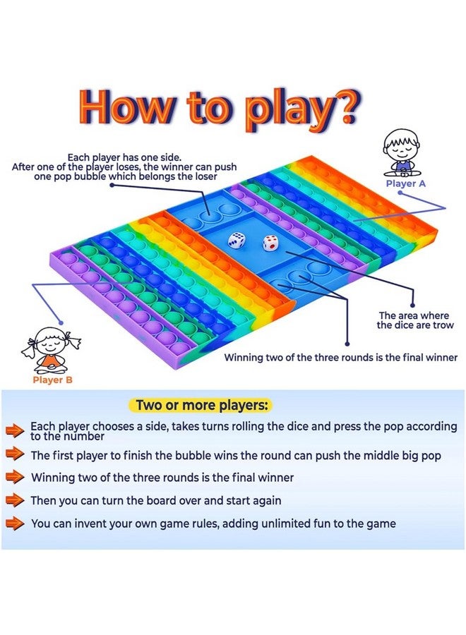 بلس بوينت لعبة Pop It كبيرة الحجم من السيليكون على شكل لوحة شطرنج قوس قزح، لعبة حسية للأطفال، لعبة تخفيف التوتر والقلق، لعبة كبيرة الحجم للعب مع الأصدقاء - متعددة الألوان (لعبة Pop It) - Image 2