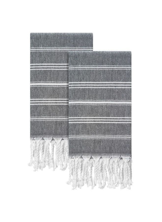 Cabanana - Cotton Turkish Hand Towel - Set of 2 | Boho Kitchen Tea Towels, 30 x 20 Inches Thin Decorative Bathroom Towel (Black) - Image 1