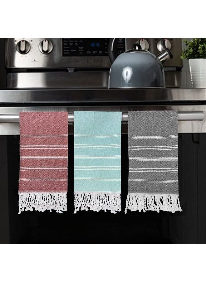 Cabanana - Cotton Turkish Hand Towel - Set of 2 | Boho Kitchen Tea Towels, 30 x 20 Inches Thin Decorative Bathroom Towel (Black) - Image 1
