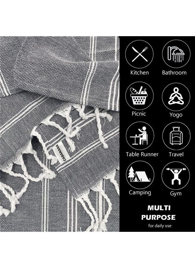 Cabanana - Cotton Turkish Hand Towel - Set of 2 | Boho Kitchen Tea Towels, 30 x 20 Inches Thin Decorative Bathroom Towel (Black) - Image 1