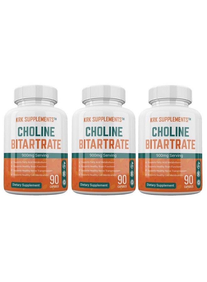 KRK SUPPLEMENTS 3 Bottles Choline Bitartrate 900mg Per Serving 270 Total Capsules KRK Supplements - Image 1