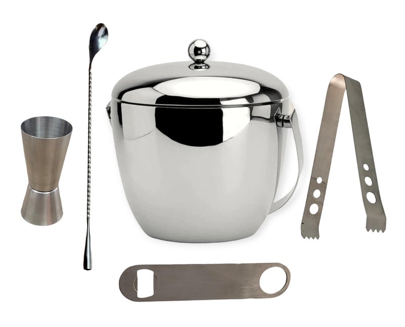 Proniks Stainless Steel Insulated Ice Bucket 1250ml with Opener and treadrop,Ice Tong and peg Measure | Keeps Ice Cold for 6 h | Great bar Tools for Home bar Accessories, Mini bar, Wine (Large) - Image 1
